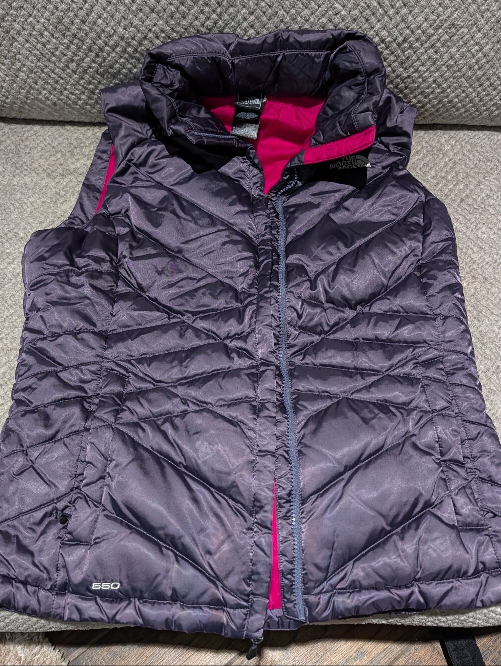 The North Face Purple Quilted Puffer Vest with Pink Lining
